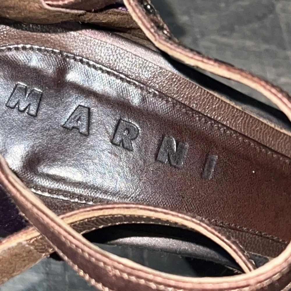 Authentic Marni satin & leather platform designer heels sz 8 Euro 38